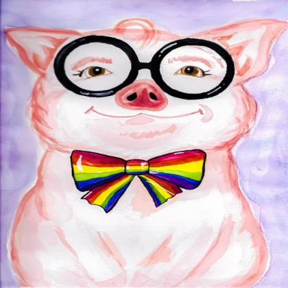 a pig with a bow